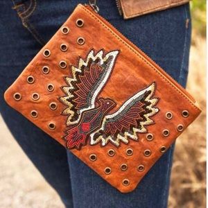 Old Gringo Leather Beaded Eagle Clutch Wristlet